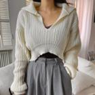 Collared V-neck Cropped Sweater