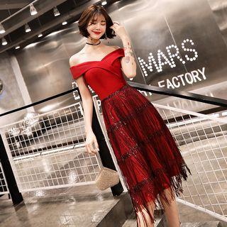 Off-shoulder Fringed A-line Evening Dress