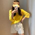 Long-sleeve Lettering T-shirt / Drawstring Shorts