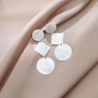 Geometric Shell Disc Earring 1 Pairs - 925 Silver Needle - White - One Size
