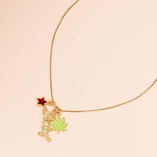 Lettering Leaf Pendant Alloy Necklace X474 - Gold - One Size