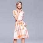 Short-sleeve Plaid Tie-waist Shirt Dress