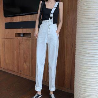 Short-sleeve T-shirt / One-shoulder Suspender Jeans