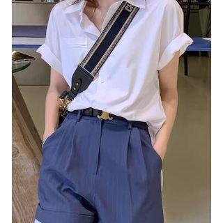 Short-sleeve Plain Shirt + Color-block Shorts