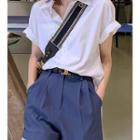 Short-sleeve Plain Shirt + Color-block Shorts