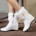 Faux Leather Hidden Wedge Furry Short Boots