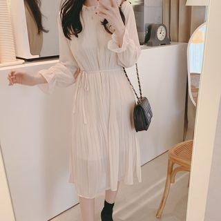 Long-sleeve Chiffon Midi A-line Pleated Dress