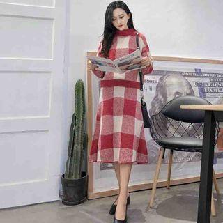 Set: Plaid Sweater + A-line Knit Skirt