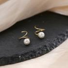 925 Sterling Silver Swirl Faux Pearl Dangle Earring Stud Earring - 1 Pair - Swirl & Faux Pearl - Gold - One Size