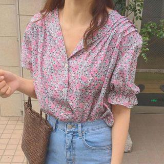 Floral Short-sleeve Blouse Floral - One Size