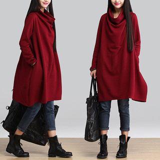 Plain Cowl Neck Long Sleeve Midi Dress