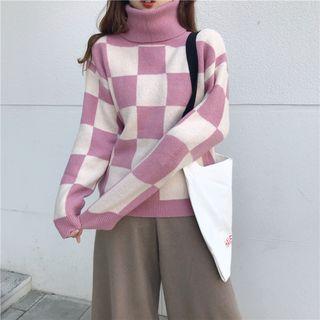 Turtleneck Check Sweater
