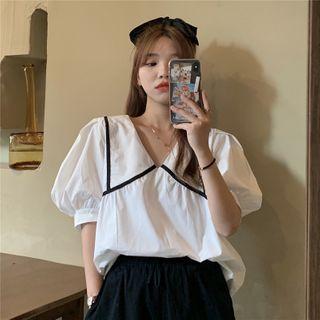 Puff-sleeve Collared Shirt