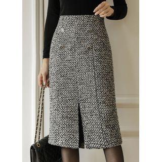 Button-detail Tweed Pencil Skirt