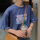 Short-sleeve Frill Trim Print T-shirt