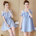 Cutout-shoulder Ruffle A-line Dress