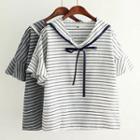 Striped Short-sleeve Sailor Collar T-shirt