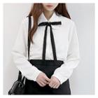 Detachable-ribbon Puff-sleeve Blouse