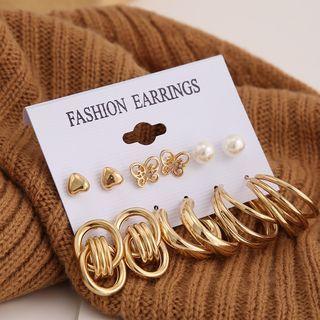 6 Pair Set: Faux Pearl / Alloy Earring (various Designs) Set Of 6 - 54908 - Gold - One Size
