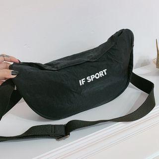 Lettering Zip Crossbody Hobo Bag Black - One Size