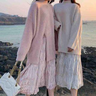 Furry Cut Out Sweater / Ruched Midi Skirt