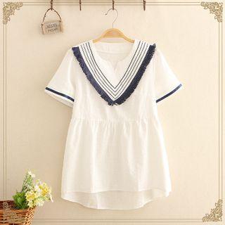 Fringed Short-sleeve Blouse White - One Size