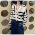 Striped Collar Knit Cardigan As Shown In Figure - One Size