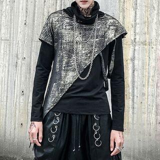 Mock Two-piece Turtleneck Long-sleeve T-shirt