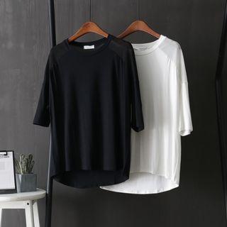 3/4-sleeve Chiffon Panel Dip Back T-shirt