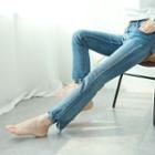 Distressed-hem Classic-fit Jeans