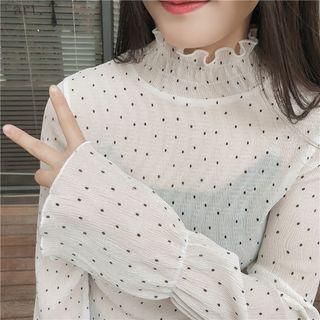 Long-sleeve Ruffled Dotted Top