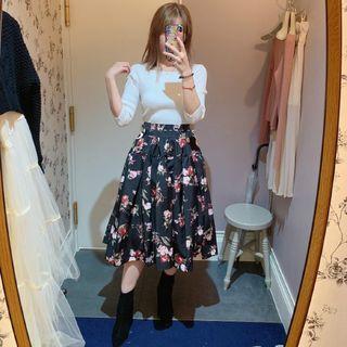 Long-sleeve Knit Panel Midi A-line Dress