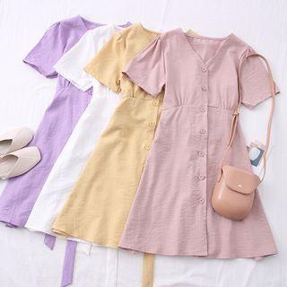 Tie-back V-neck Shirtdress In 8 Colors