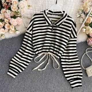 Striped Over-sized Long-sleeve Crop Top