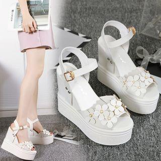 Flower Detail Platform Wedge Heel Sandals