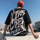 Crane Print Lettering Elbow-sleeve T-shirt
