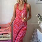 Sleeveless Pattern Printed Knitted Long Dress