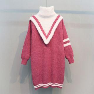 Two-tone Turleneck Sweater Dress