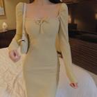 Square-neck Long-sleeve Mini Sheath Dress As Shown In Figure - One Size