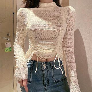 Mock Neck Lace Crop Top