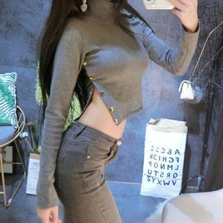 Mock-turtleneck Cropped Long-sleeve Top