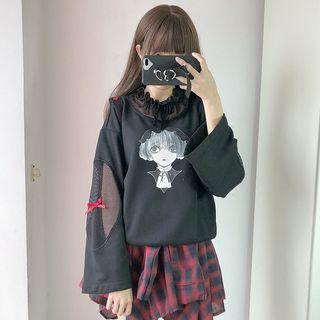 Mesh Panel Bow Long-sleeve Sweatshirt
