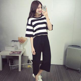Set: Elbow-sleeve T-shirt + Capri Wide Leg Pants