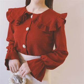 Faux Pearl Buttoned Ruffled Cardigan