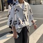 Elbow-sleeve Panda Print Shirt