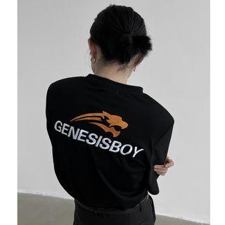Elbow-sleeve Shoulder Padded Embroidered T-shirt