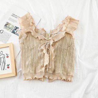 Sleeveless Frill Trim Lace-up Top