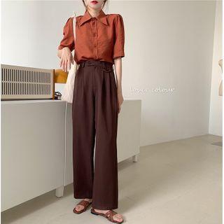 Short-sleeve Plain Shirt / High-waist Plain Pants