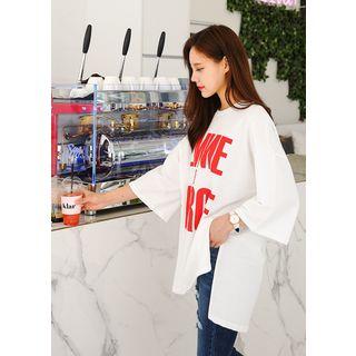 Over-fit Slit-side Print T-shirt