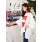 Over-fit Slit-side Print T-shirt